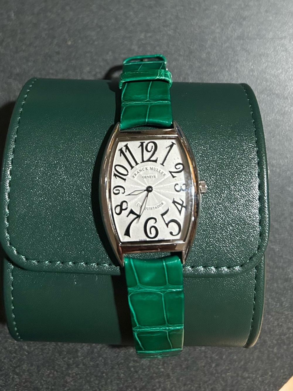 Franck Muller Conquistador Watch with Bold Green Alligator Strap